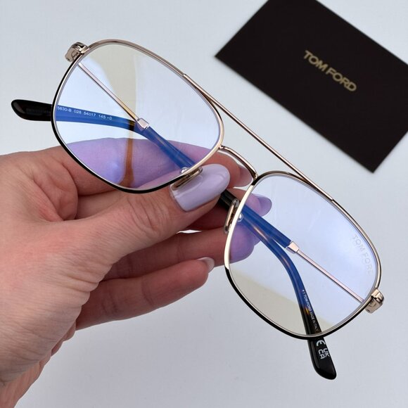 Tom Ford Men BRAND NEW Eyeglasses Gold Clear Blue Light Block Round FT5830
